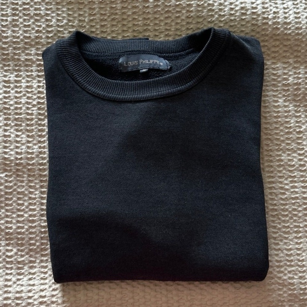 Louis Philippe Black Crew Neck Long Sleeve Pullover Sweatshirt‎